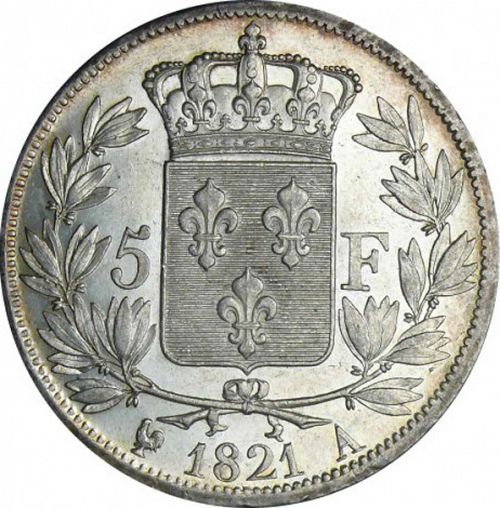 5 Francs Reverse Image minted in FRANCE in 1821A (1814-1824 - Louis XVIII)  - The Coin Database