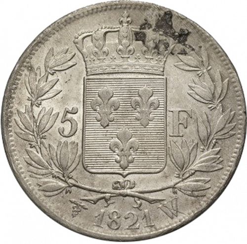 5 Francs Reverse Image minted in FRANCE in 1821W (1814-1824 - Louis XVIII)  - The Coin Database