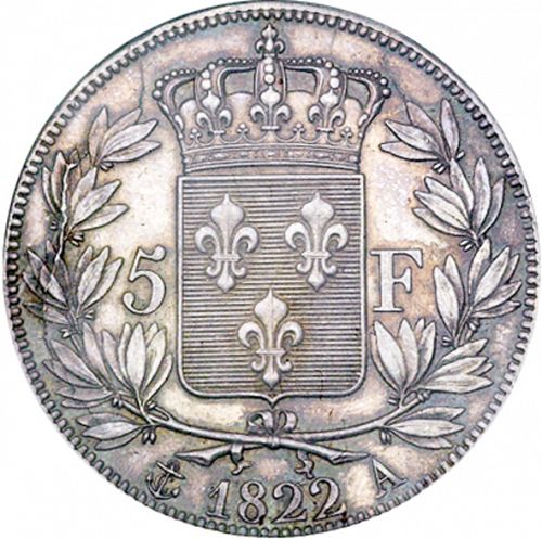 5 Francs Reverse Image minted in FRANCE in 1822A (1814-1824 - Louis XVIII)  - The Coin Database