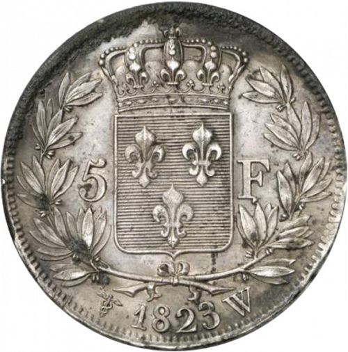 5 Francs Reverse Image minted in FRANCE in 1823W (1814-1824 - Louis XVIII)  - The Coin Database