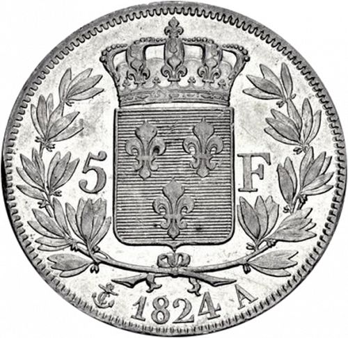 5 Francs Reverse Image minted in FRANCE in 1824A (1814-1824 - Louis XVIII)  - The Coin Database