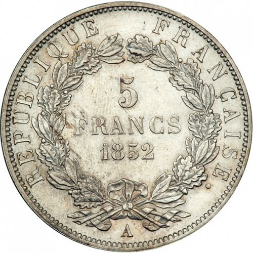 5 Francs Reverse Image minted in FRANCE in 1852A (1852 - Louis-Napoléon)  - The Coin Database