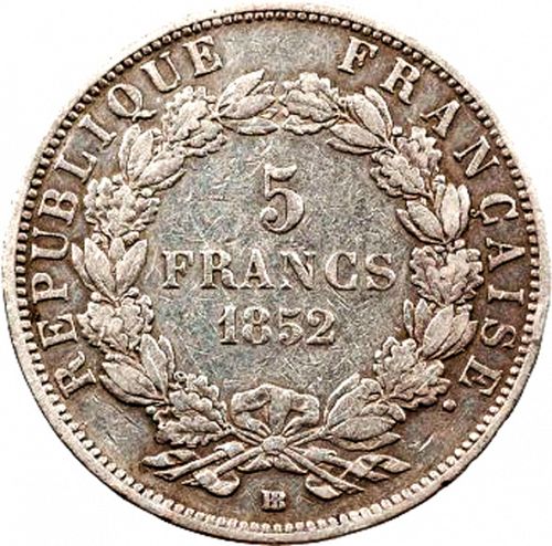 5 Francs Reverse Image minted in FRANCE in 1852BB (1852 - Louis-Napoléon)  - The Coin Database