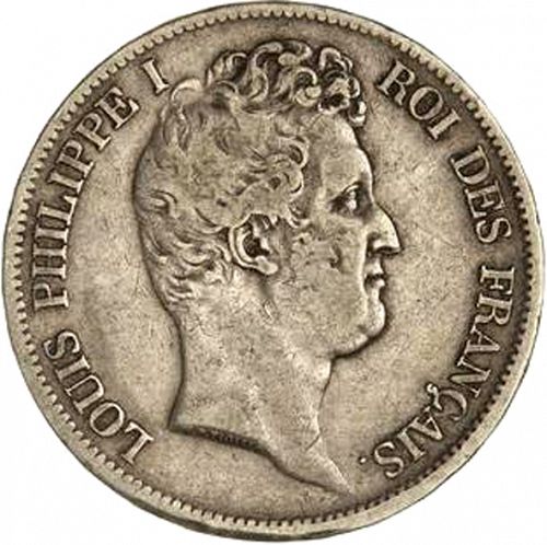5 Francs Obverse Image minted in FRANCE in 1831W (1830-1848 - Louis Philippe I)  - The Coin Database