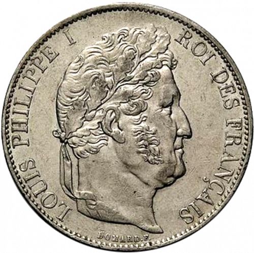 5 Francs Obverse Image minted in FRANCE in 1845W (1830-1848 - Louis Philippe I)  - The Coin Database