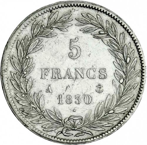 5 Francs Reverse Image minted in FRANCE in 1830A (1830-1848 - Louis Philippe I)  - The Coin Database
