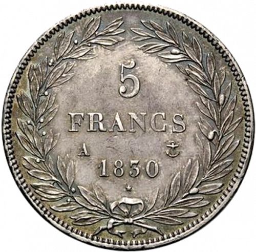 5 Francs Reverse Image minted in FRANCE in 1830A (1830-1848 - Louis Philippe I)  - The Coin Database