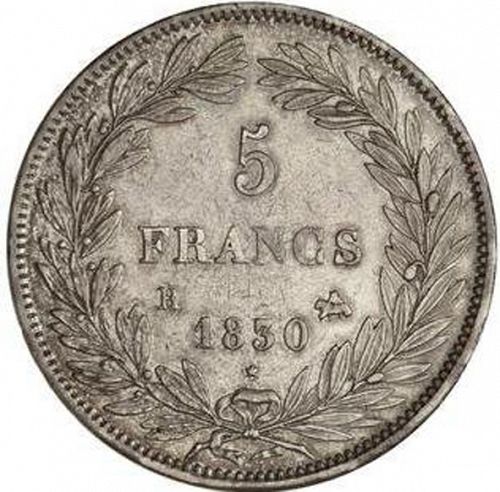 5 Francs Reverse Image minted in FRANCE in 1830B (1830-1848 - Louis Philippe I)  - The Coin Database