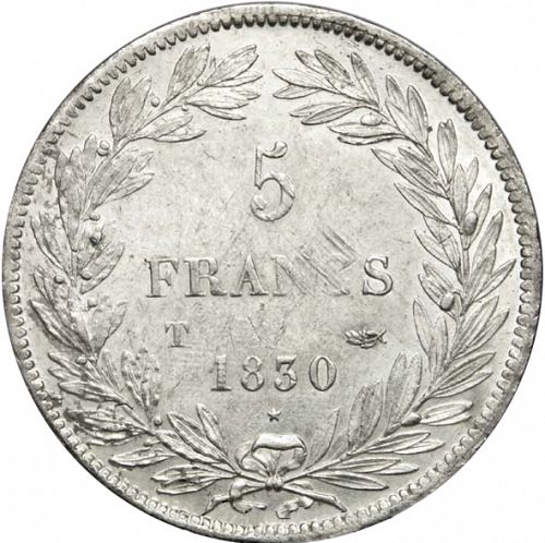 5 Francs Reverse Image minted in FRANCE in 1830T (1830-1848 - Louis Philippe I)  - The Coin Database