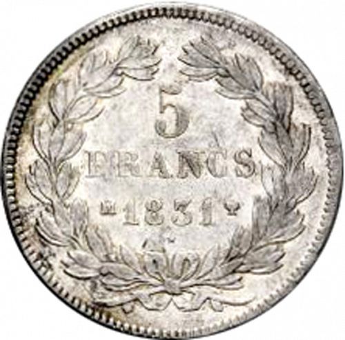 5 Francs Reverse Image minted in FRANCE in 1831MA (1830-1848 - Louis Philippe I)  - The Coin Database