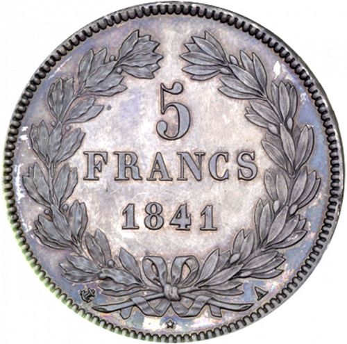 5 Francs Reverse Image minted in FRANCE in 1841A (1830-1848 - Louis Philippe I)  - The Coin Database