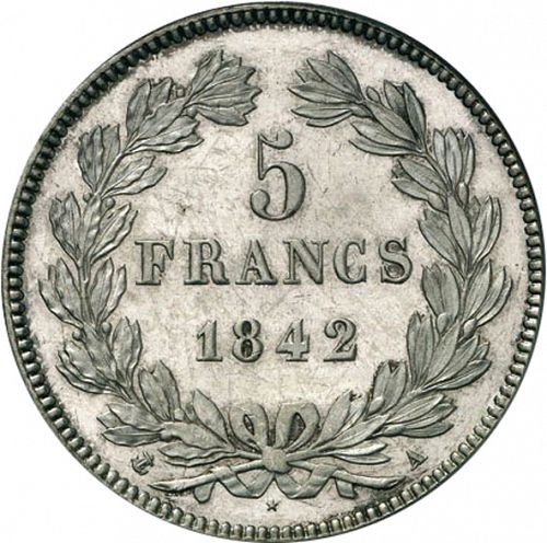 5 Francs Reverse Image minted in FRANCE in 1842A (1830-1848 - Louis Philippe I)  - The Coin Database