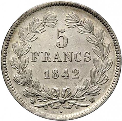 5 Francs Reverse Image minted in FRANCE in 1842BB (1830-1848 - Louis Philippe I)  - The Coin Database