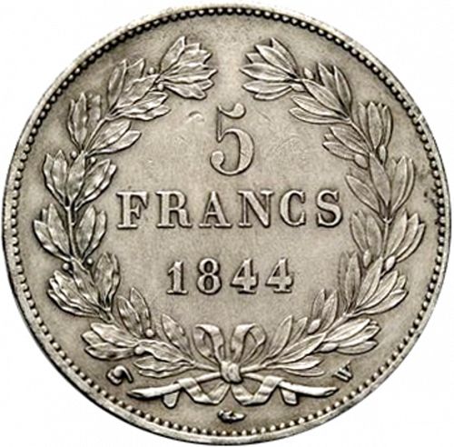 5 Francs Reverse Image minted in FRANCE in 1844W (1830-1848 - Louis Philippe I)  - The Coin Database