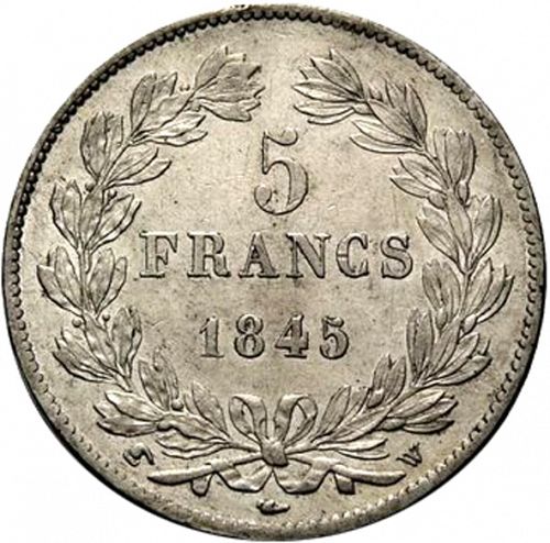 5 Francs Reverse Image minted in FRANCE in 1845W (1830-1848 - Louis Philippe I)  - The Coin Database