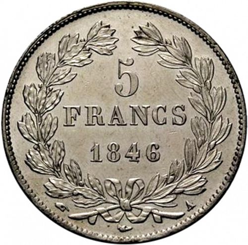5 Francs Reverse Image minted in FRANCE in 1846A (1830-1848 - Louis Philippe I)  - The Coin Database
