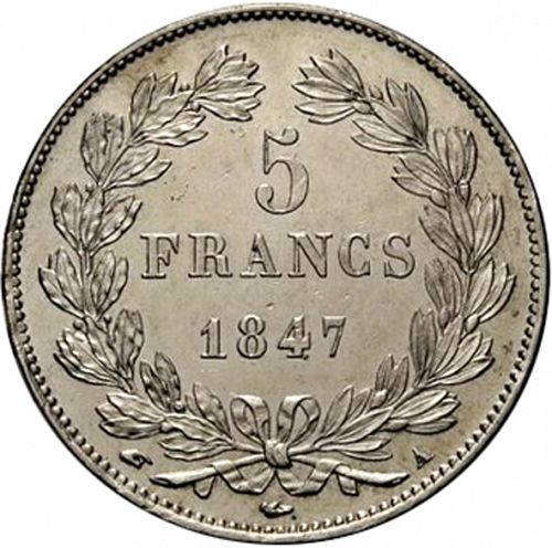 5 Francs Reverse Image minted in FRANCE in 1847A (1830-1848 - Louis Philippe I)  - The Coin Database