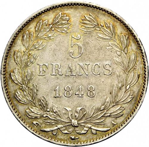 5 Francs Reverse Image minted in FRANCE in 1848A (1830-1848 - Louis Philippe I)  - The Coin Database