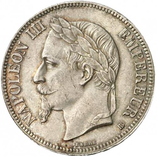 5 Francs Obverse Image minted in FRANCE in 1867BB (1852-1870 - Napoléon III)  - The Coin Database