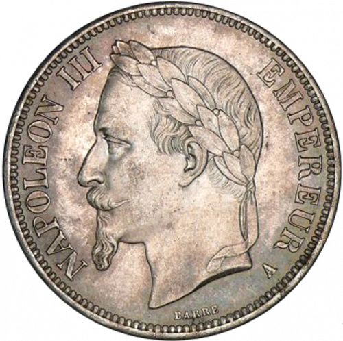 5 Francs Obverse Image minted in FRANCE in 1869A (1852-1870 - Napoléon III)  - The Coin Database