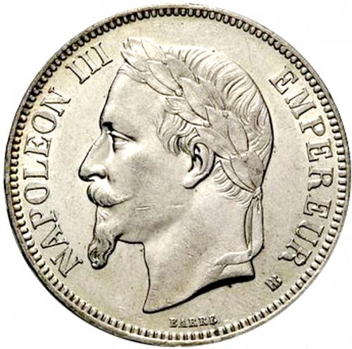 5 Francs Obverse Image minted in FRANCE in 1869BB (1852-1870 - Napoléon III)  - The Coin Database