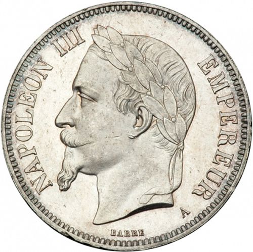 5 Francs Obverse Image minted in FRANCE in 1870A (1852-1870 - Napoléon III)  - The Coin Database