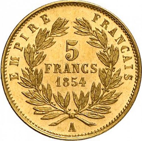 5 Francs Reverse Image minted in FRANCE in 1854A (1852-1870 - Napoléon III)  - The Coin Database
