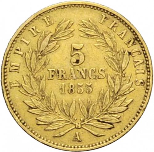 5 Francs Reverse Image minted in FRANCE in 1855A (1852-1870 - Napoléon III)  - The Coin Database