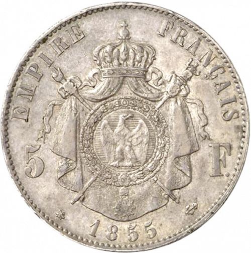 5 Francs Reverse Image minted in FRANCE in 1855BB (1852-1870 - Napoléon III)  - The Coin Database