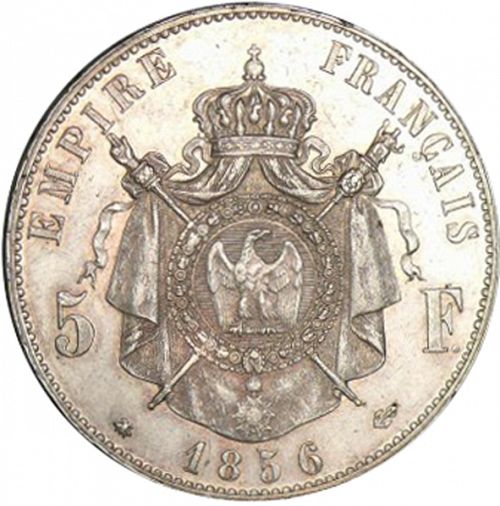 5 Francs Reverse Image minted in FRANCE in 1856BB (1852-1870 - Napoléon III)  - The Coin Database