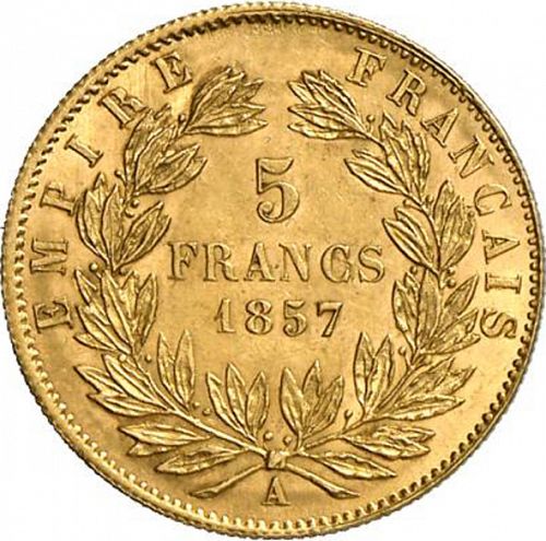 5 Francs Reverse Image minted in FRANCE in 1857A (1852-1870 - Napoléon III)  - The Coin Database