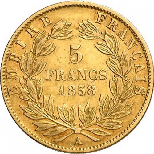 5 Francs Reverse Image minted in FRANCE in 1858A (1852-1870 - Napoléon III)  - The Coin Database