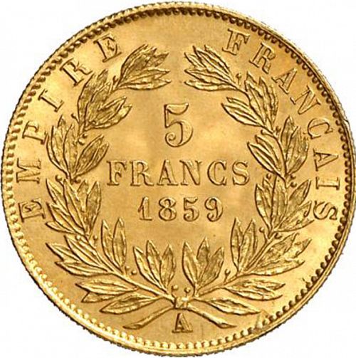 5 Francs Reverse Image minted in FRANCE in 1859A (1852-1870 - Napoléon III)  - The Coin Database