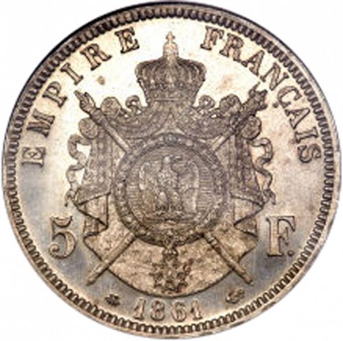 5 Francs Reverse Image minted in FRANCE in 1861A (1852-1870 - Napoléon III)  - The Coin Database