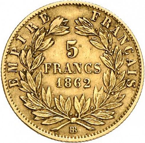 5 Francs Reverse Image minted in FRANCE in 1862BB (1852-1870 - Napoléon III)  - The Coin Database