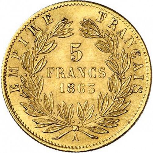 5 Francs Reverse Image minted in FRANCE in 1863A (1852-1870 - Napoléon III)  - The Coin Database