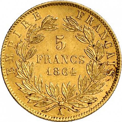 5 Francs Reverse Image minted in FRANCE in 1864A (1852-1870 - Napoléon III)  - The Coin Database