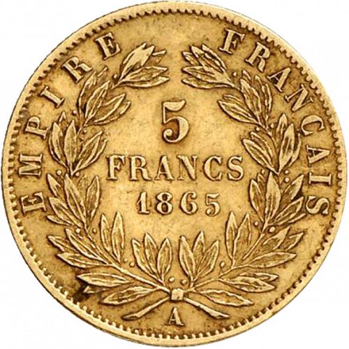 5 Francs Reverse Image minted in FRANCE in 1865A (1852-1870 - Napoléon III)  - The Coin Database