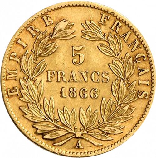5 Francs Reverse Image minted in FRANCE in 1866A (1852-1870 - Napoléon III)  - The Coin Database