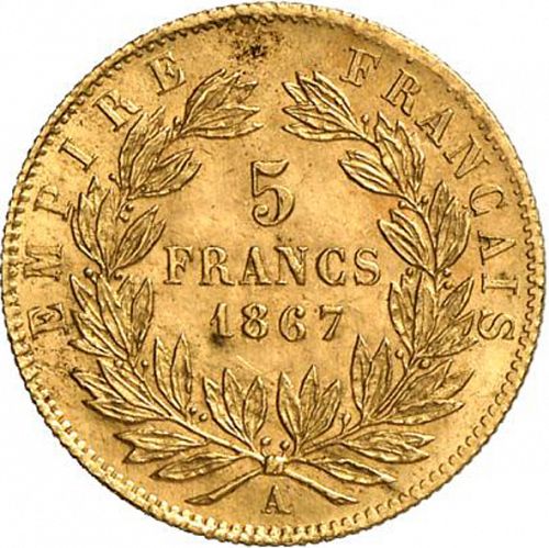 5 Francs Reverse Image minted in FRANCE in 1867A (1852-1870 - Napoléon III)  - The Coin Database