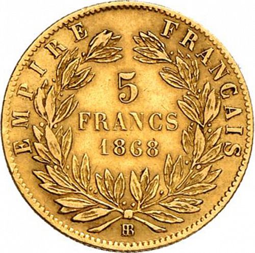 5 Francs Reverse Image minted in FRANCE in 1868BB (1852-1870 - Napoléon III)  - The Coin Database