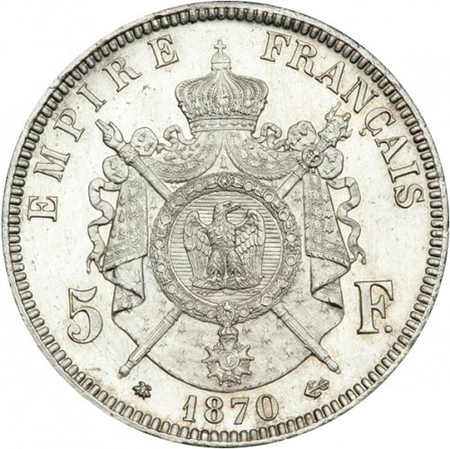 5 Francs Reverse Image minted in FRANCE in 1870A (1852-1870 - Napoléon III)  - The Coin Database