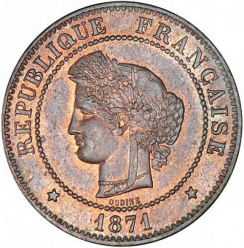 5 Centimes Obverse Image minted in FRANCE in 1871A (1871-1940 - Third Republic)  - The Coin Database