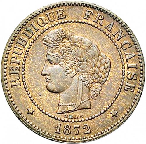 5 Centimes Obverse Image minted in FRANCE in 1872A (1871-1940 - Third Republic)  - The Coin Database