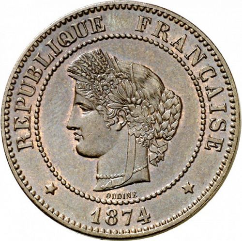 5 Centimes Obverse Image minted in FRANCE in 1874A (1871-1940 - Third Republic)  - The Coin Database