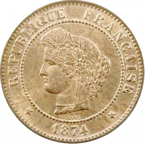 5 Centimes Obverse Image minted in FRANCE in 1874K (1871-1940 - Third Republic)  - The Coin Database