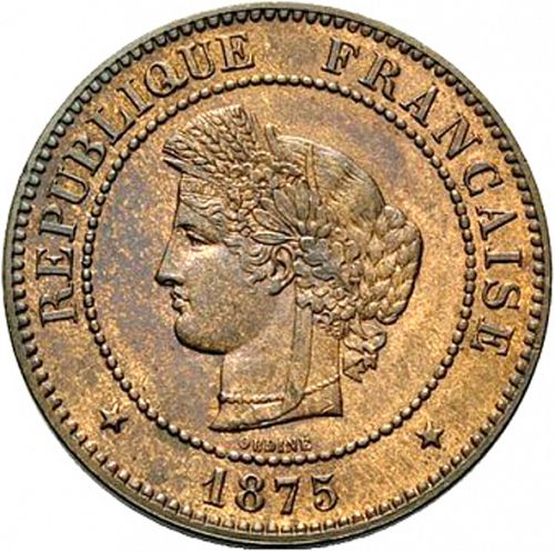 5 Centimes Obverse Image minted in FRANCE in 1875A (1871-1940 - Third Republic)  - The Coin Database
