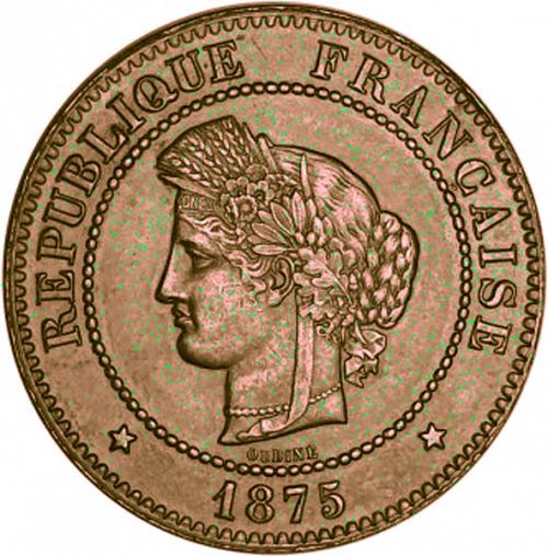 5 Centimes Obverse Image minted in FRANCE in 1875K (1871-1940 - Third Republic)  - The Coin Database