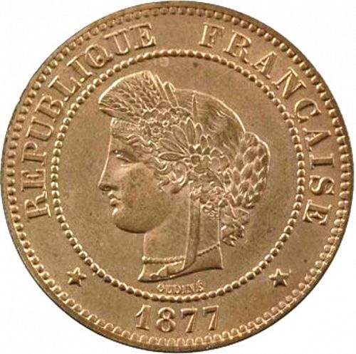 5 Centimes Obverse Image minted in FRANCE in 1877A (1871-1940 - Third Republic)  - The Coin Database