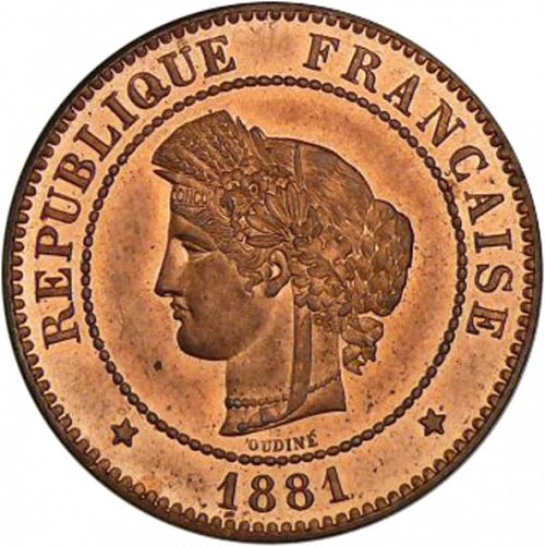 5 Centimes Obverse Image minted in FRANCE in 1881A (1871-1940 - Third Republic)  - The Coin Database